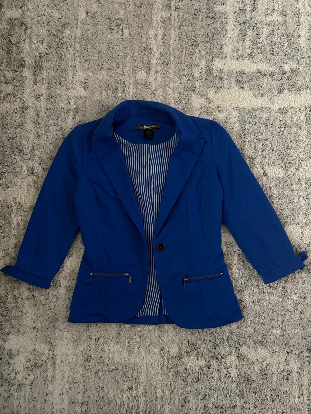 mandee Electric Blue Single-Button Blazer with Zip Pockets